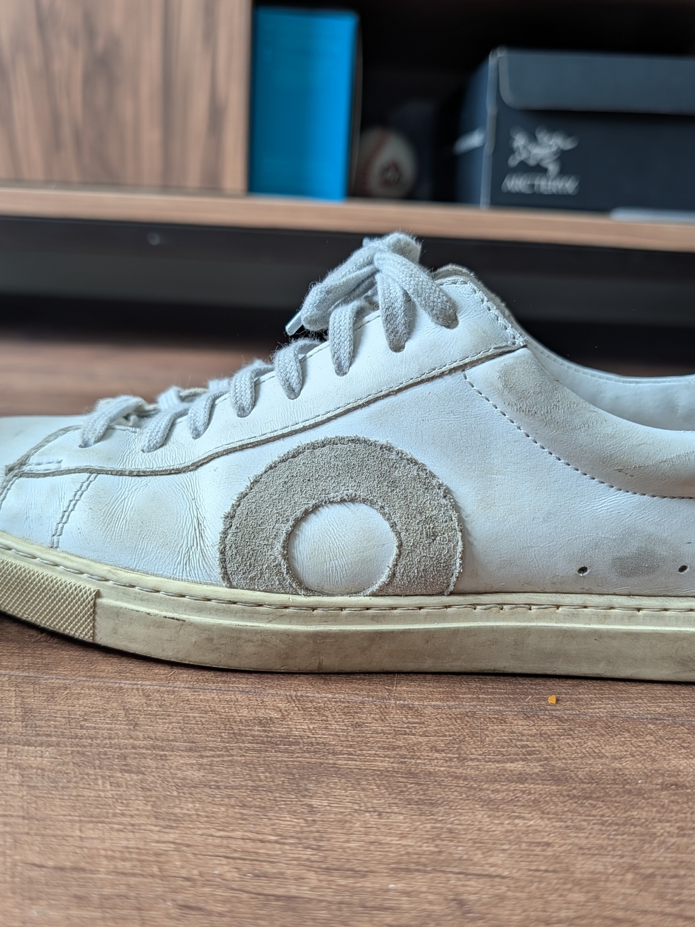 Oliver Cabell White Leather Sneakers with Beige Suede Accent